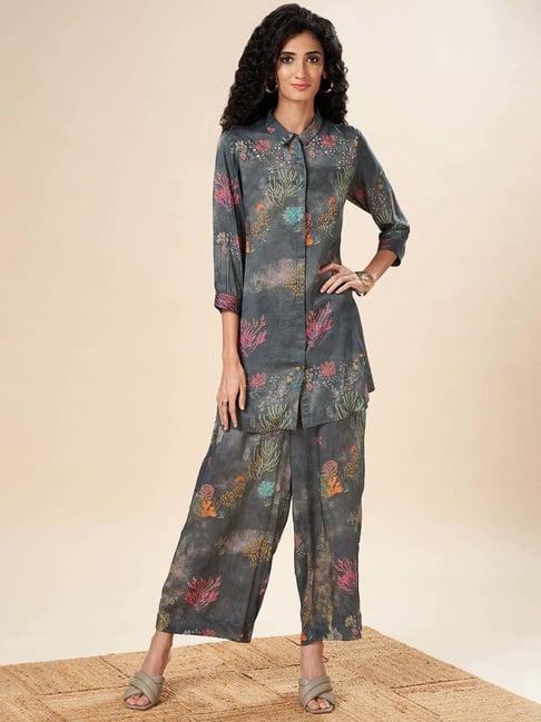 marigold lane grey printed tunic & palazzo set