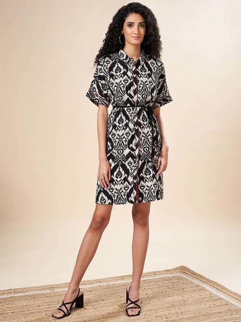 marigold lane black printed a-line dress