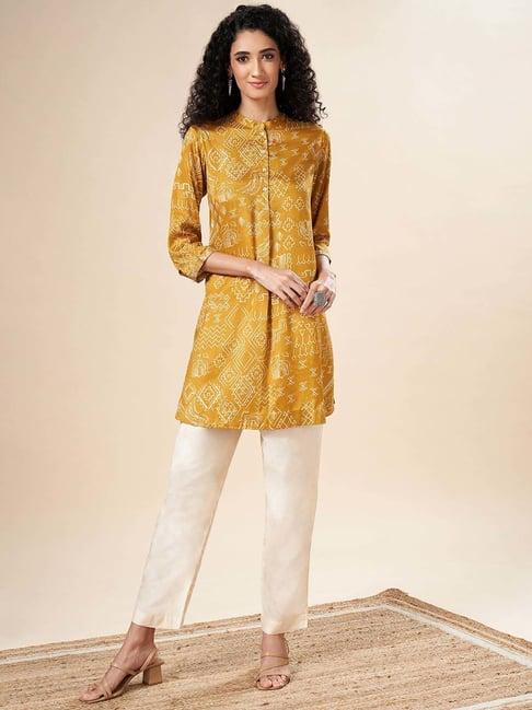 marigold lane mustard printed tunic