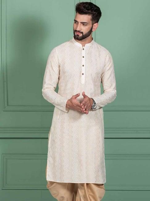 kisah white cotton regular fit embellished kurta