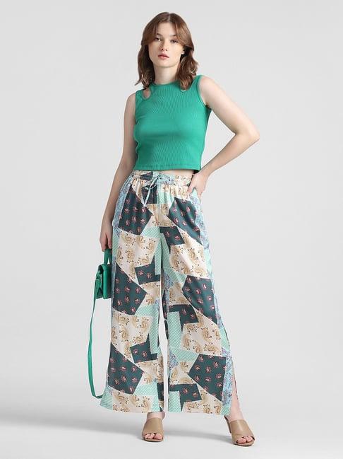 only green printed relaxed fit high rise pants