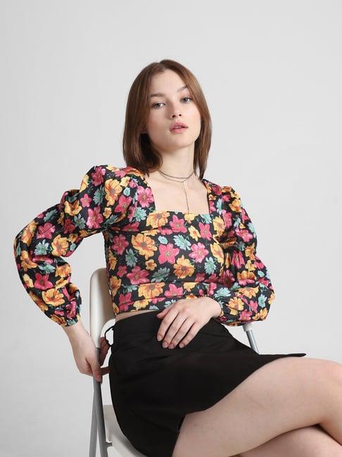 only multicolor cotton floral print crop top