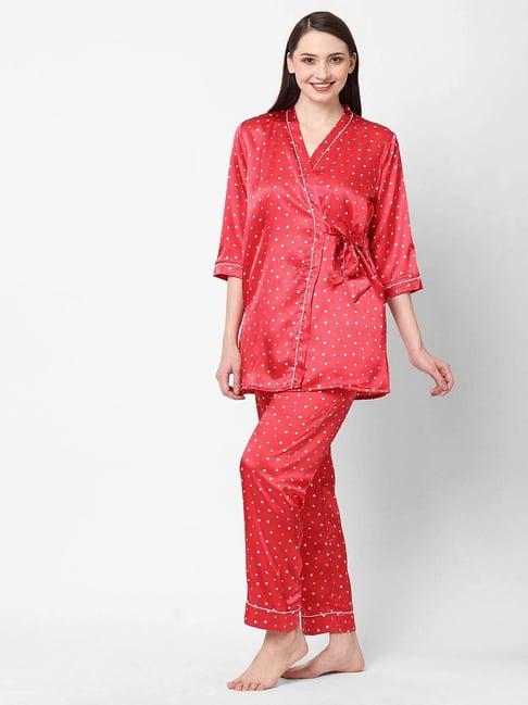 sweet dreams tomato red polka dots 3 piece night suit