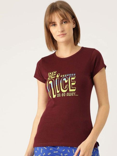 sweet dreams dark maroon cotton printed t-shirt