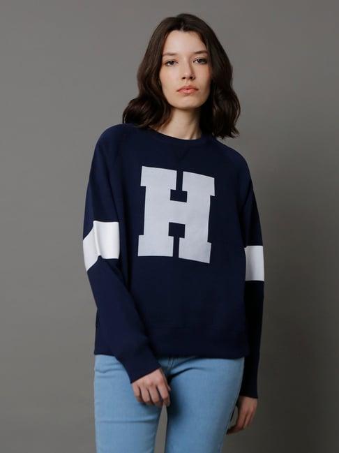 high star navy cotton graphic print sweatshirt