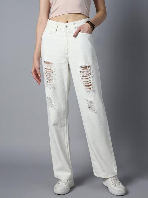 high star white cotton distressed mid rise jeans