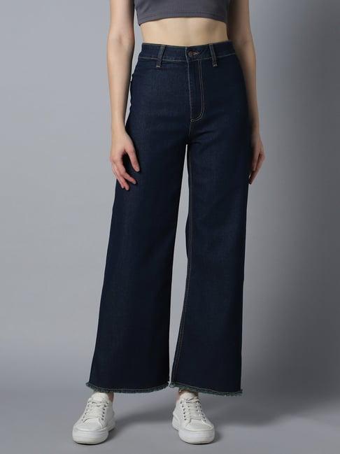 high star dark blue cotton straight fit mid rise jeans