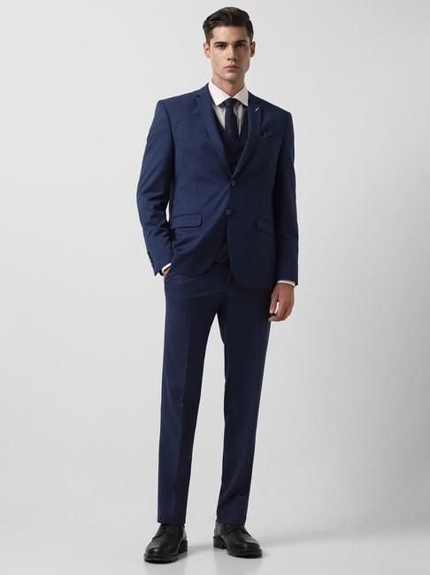 van heusen blue slim fit self pattern three piece suit