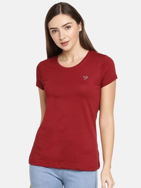 twin birds berry cotton logo print t-shirt