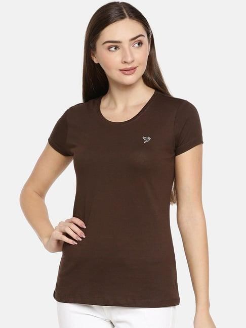 twin birds chocolate brown cotton logo print t-shirt