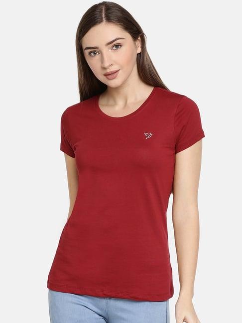 twin birds berry red cotton logo print t-shirt