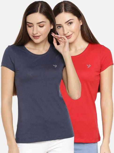 twin birds indigo & red cotton logo print t-shirt - pack of 2