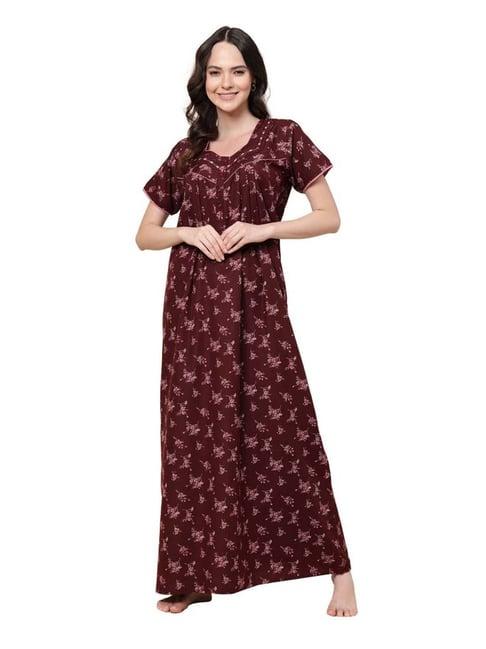 sweet dreams maroon floral print nighty