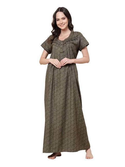 sweet dreams olive green floral print nighty