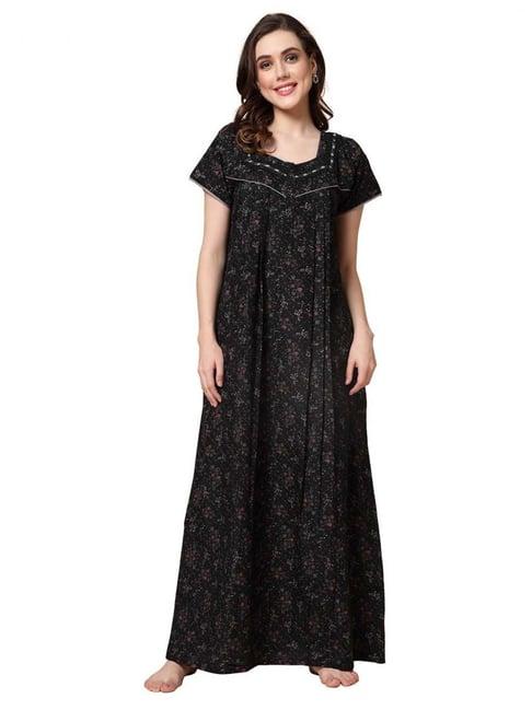 sweet dreams black floral print nighty