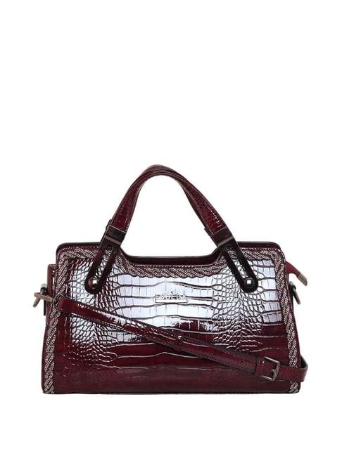 esbeda glossy maroon pu textured handbag