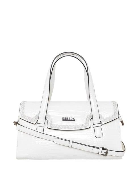 esbeda rectangular white pu textured handbag