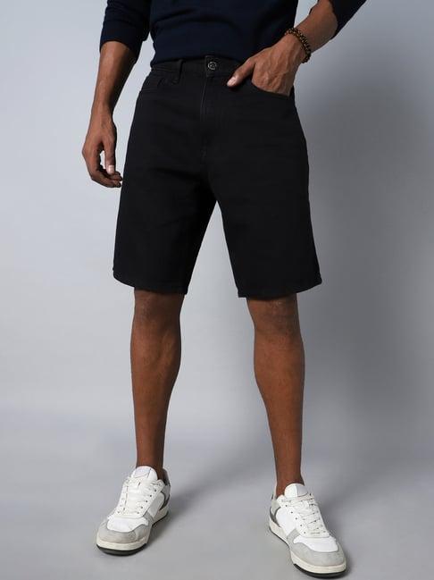 high star black regular fit denim shorts