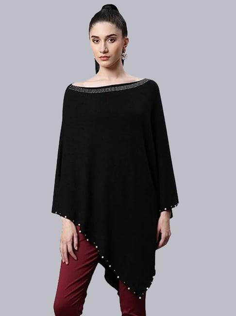 global republic black knitted embellished poncho