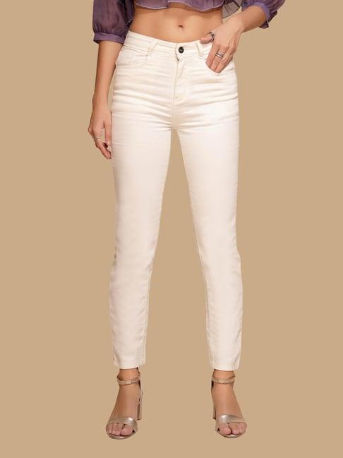 global republic white cotton regular fit mid rise jeans