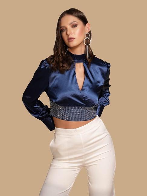 global republic blue embellished crop top