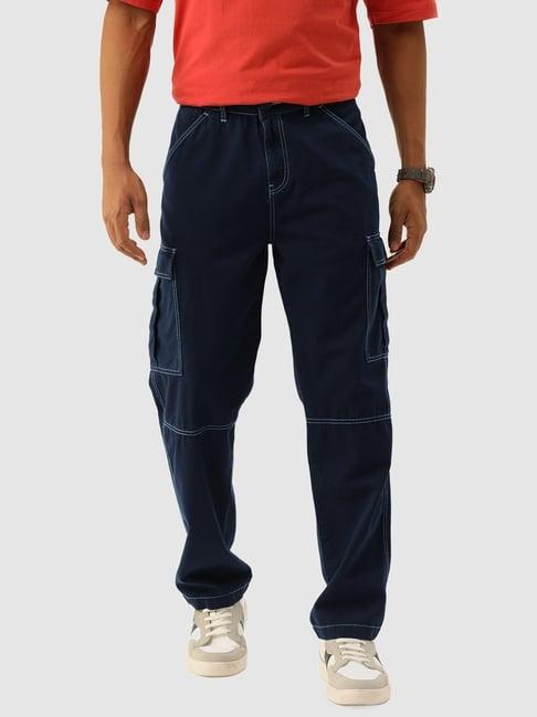 bene kleed blue cotton relaxed fit cargos