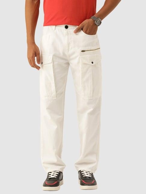 bene kleed white cotton relaxed fit cargos