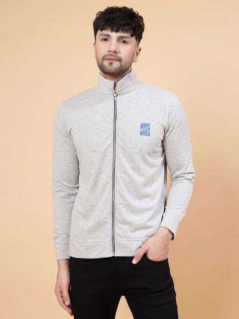 rigo grey melange regular fit printed high neck jacket