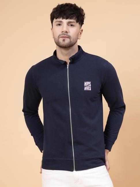 rigo navy regular fit printed high neck jacket