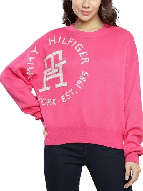 tommy hilfiger bright cerise pink logo regular fit sweater