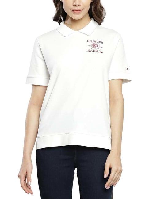 tommy hilfiger ecru logo regular fit polo t-shirt