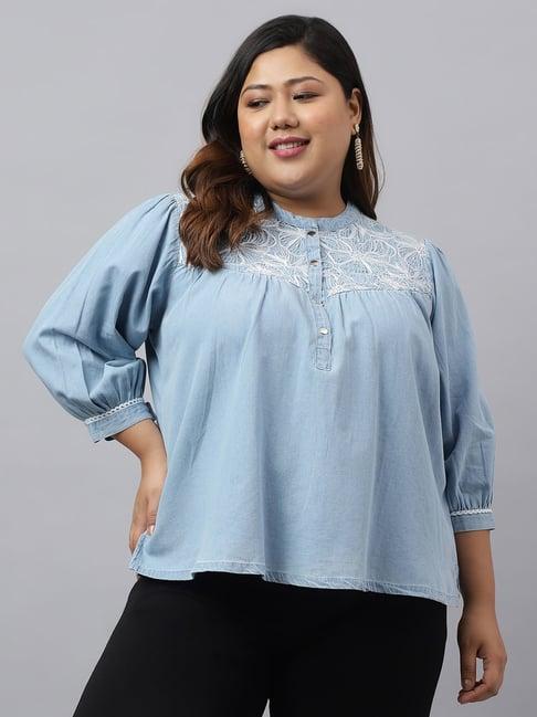 xl love by janasya light blue embroidered plus size top