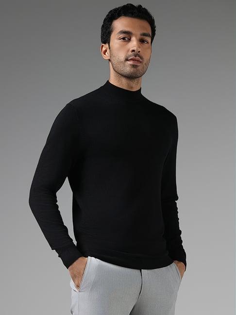 wes formals by westside solid black slim fit high neck sweater