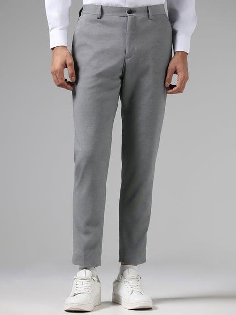 wes formals by westside solid grey slim tapered fit trousers