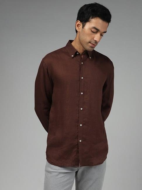 ascot by westside solid brown relaxed fit shirt