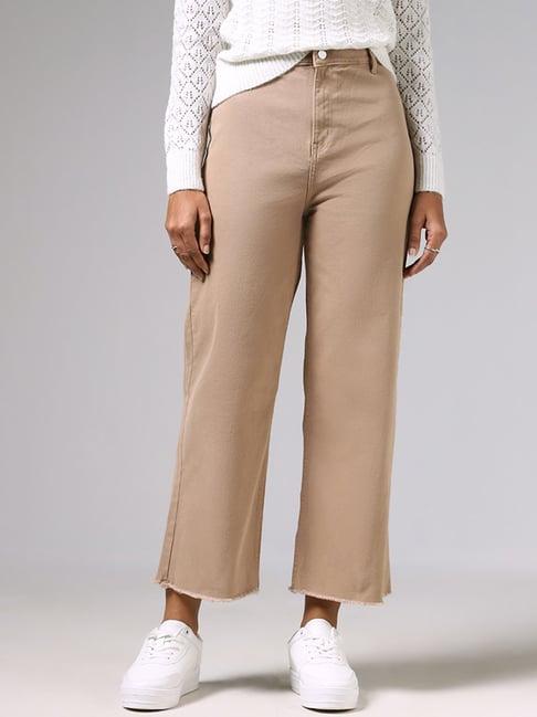 lov by westside solid beige wide-leg denim jeans