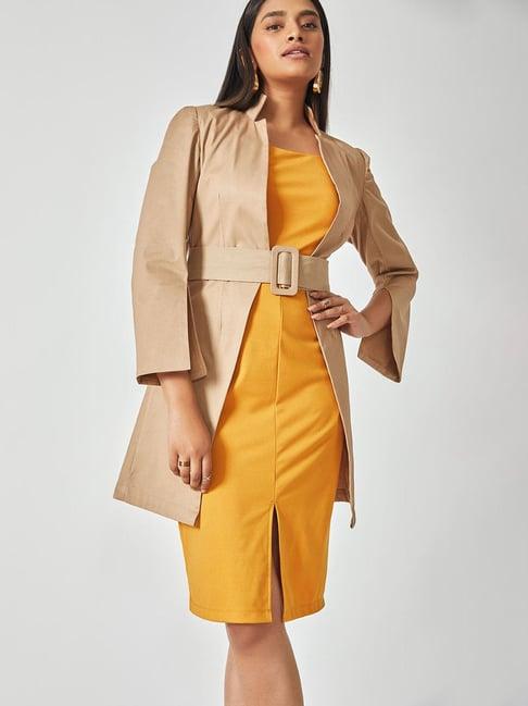 the label life beige longline jacket