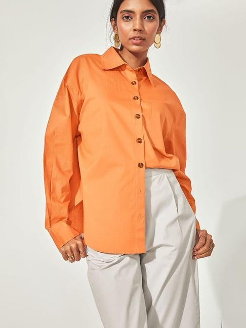 the label life orange poplin oversized shirt