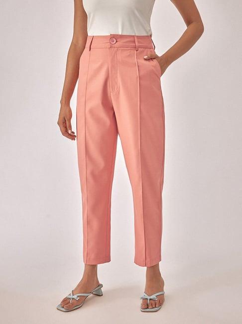 the label life light coral regular fit high rise trousers