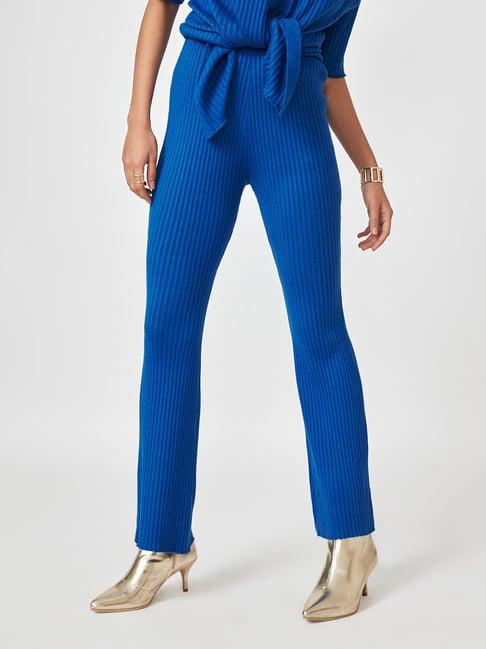 the label life blue regular fit high rise pants