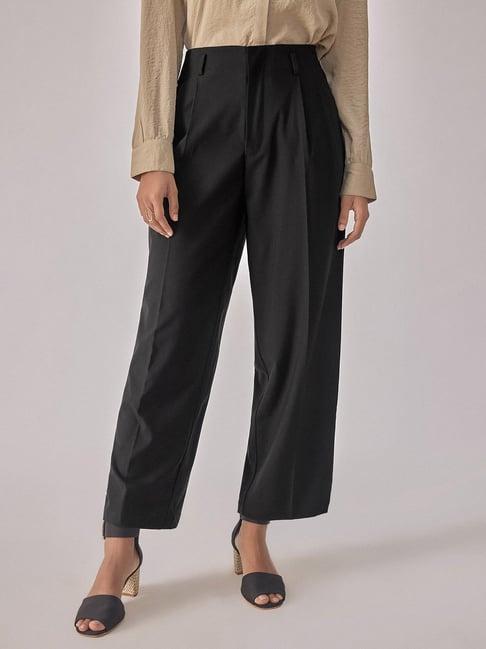 the label life black regular fit high rise trousers