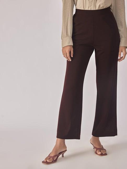 the label life brown regular fit high rise pants