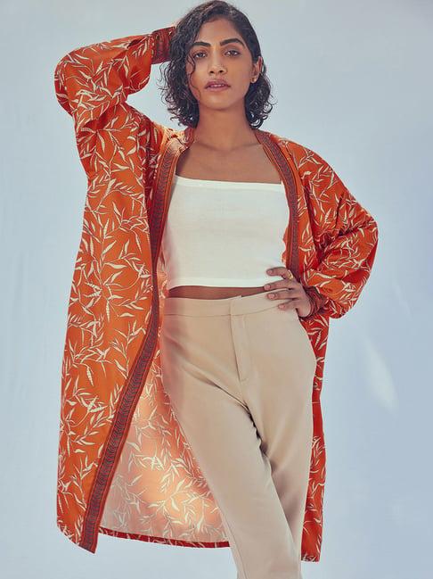 the label life rust leaf print shrug