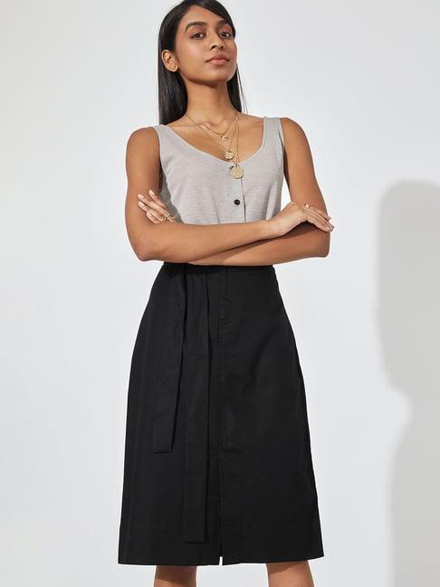 the label life black a-line midi skirt