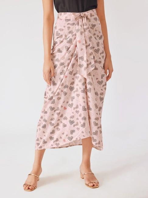 the label life pink printed a-line midi skirt