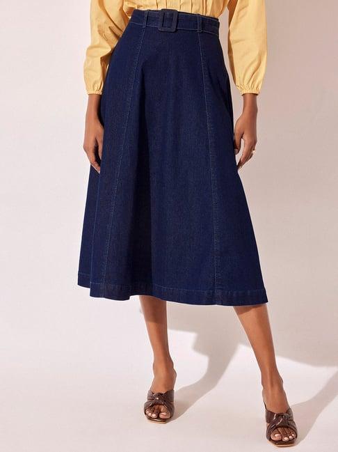 the label life denim blue a-line midi skirt