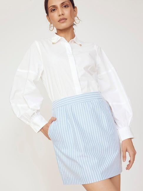 the label life light blue striped mini skirt