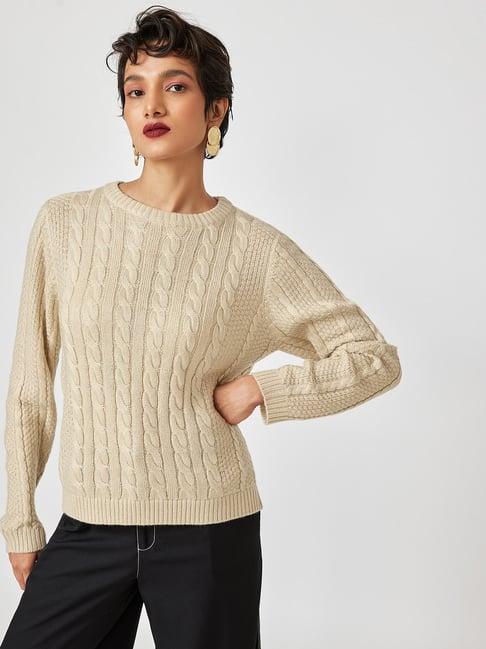 the label life cream cable knit sweater