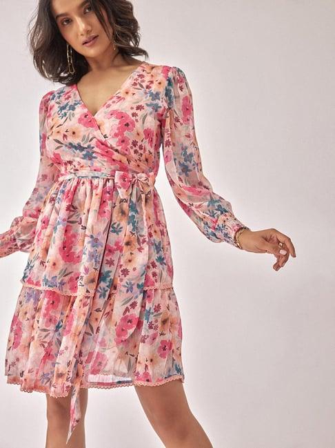 the label life multicolor floral wrap dress