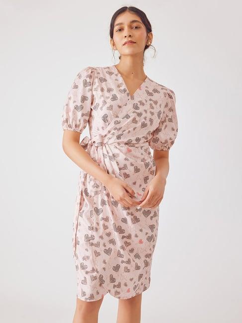 the label life blush pink printed wrap dress